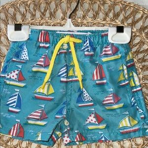 Sailboat Print Toddlers Boys Size 2 Swim Trunks